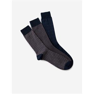 Sada tří párů pánských vzorovaných ponožek v tmavě modré a tmavě šedé barvě Marks & Spencer