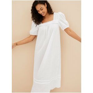 Bílá dámská bavlněná noční košile s krajkou Marks & Spencer