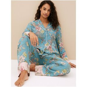 Modré dámské květované pyžamové kalhoty Marks & Spencer