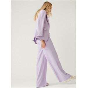 Krepové kalhoty se stahovací šňůrkou a širokými nohavicemi Marks & Spencer fialová