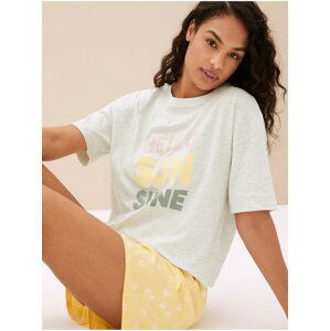 Pyžamový top s vysokým podílem bavlny, nápisem a motivem slunce Marks & Spencer smetanová