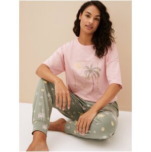 Pyžamový top z čisté bavlny s motivem palem Marks & Spencer růžová