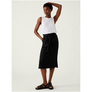 Midi sukně, s vysokým podílem lnu Marks & Spencer černá