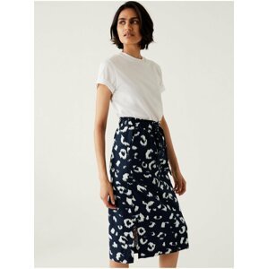 Midi sukně, s vysokým podílem lnu Marks & Spencer námořnická modrá