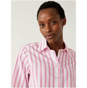 Pruhovaná dlouhá košile z čisté bavlny s límečkem Marks & Spencer růžová