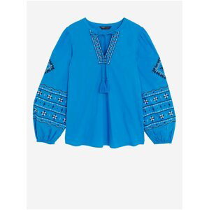 Modrá dámská vzorovaná halenka s výšivkou Marks & Spencer