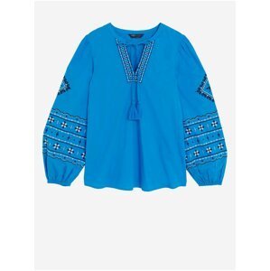 Modrá dámská vzorovaná halenka s výšivkou Marks & Spencer