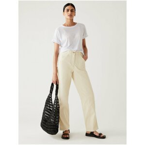Krémové dámské volné kalhoty s vysokým pasem Marks & Spencer