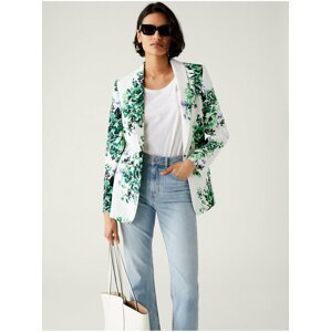 Bílo-zelené dámské květované volné sako Marks & Spencer
