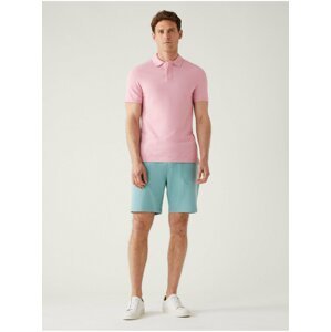 Růžové pánské bavlněné slim fit polo tričko Marks & Spencer
