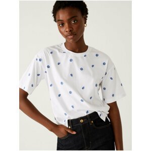 Modro-bílé dámské květované tričko Marks & Spencer