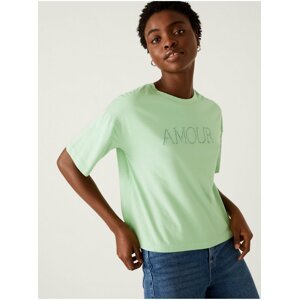 Světle zelené dámské bavlněné tričko s nápisem Marks & Spencer
