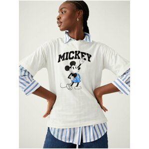 Krémové dámské bavlněné oversize tričko s potiskem Marks & Spencer Mickey Mouse™