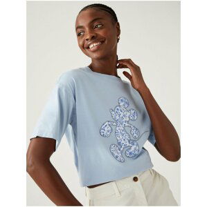 Světle modré dámské bavlněné oversize tričko s potiskem Marks & Spencer Mickey Mouse™