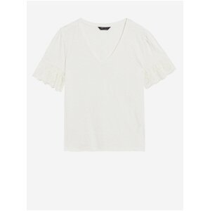 Krémové dámské bavlněné tričko s volánky Marks & Spencer