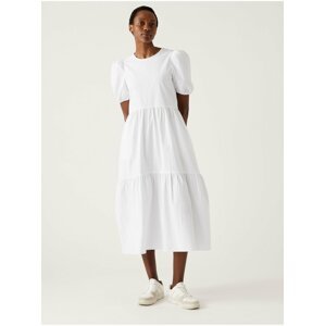 Bílé dámské midi šaty s nabíranými rukávy Marks & Spencer