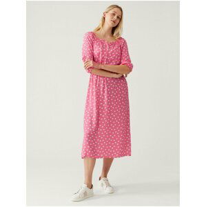 Růžové dámské puntíkované midi šaty Marks & Spencer
