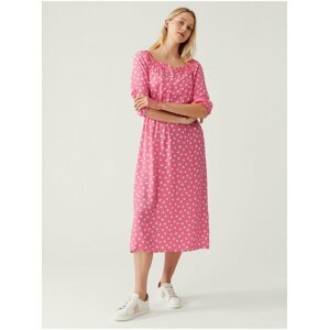 Růžové dámské puntíkované midi šaty Marks & Spencer
