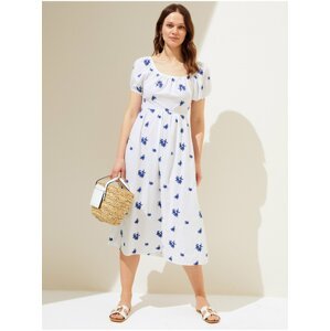 Modro-bílé dámské květované midi šaty s výšivkou Marks & Spencer