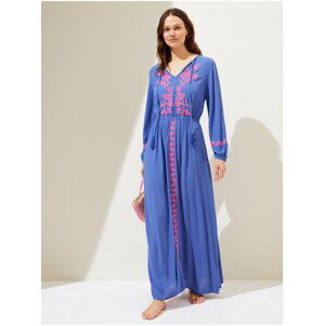Růžovo-modré dámské plážové maxi šaty s výšivkou V Marks & Spencer