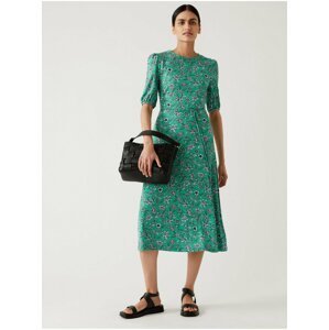 Zelené dámské květované midi šaty s páskem Marks & Spencer