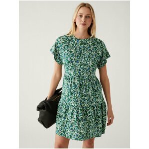 Zelené dámské květované mini šaty s volánem Marks & Spencer