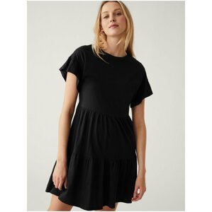 Černé dámské bavlněné mini šaty s volánem Marks & Spencer