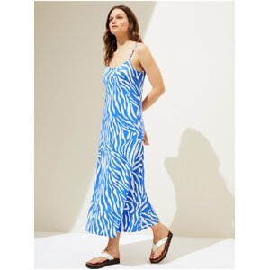 Bílo-modré dámské vzorované maxi šaty na ramínka Marks & Spencer