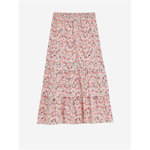 Květovaná nabíraná midaxi sukně, z čisté bavlny Marks & Spencer růžová