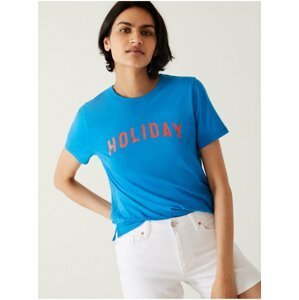 Tričko s nápisem, ze směsi bavlny a modalu Marks & Spencer modrá