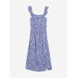 Midi šaty s hranatým výstřihem a potiskem, ze směsi lnu Marks & Spencer modrá