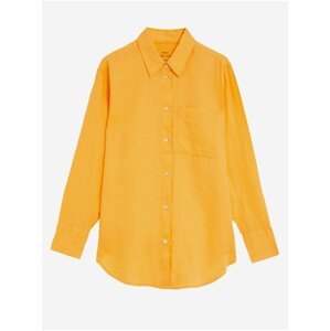 Rozměrná košile s dlouhými rukávy z čistého lnu Marks & Spencer oranžová