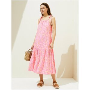 Růžové dámské vzorované nabírané šaty Marks & Spencer