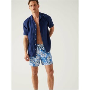 Krémovo-modré pánské plavky s tropickým vzorem Marks & Spencer