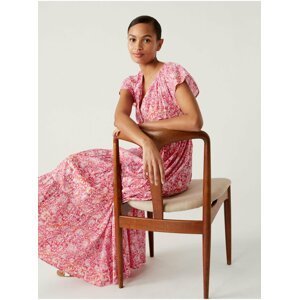 Růžové dámské vzorované midi šaty s voláenm Marks & Spencer