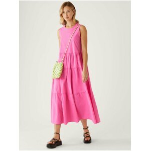 Růžové dámské bavlněné maxi šaty s volánem Marks & Spencer