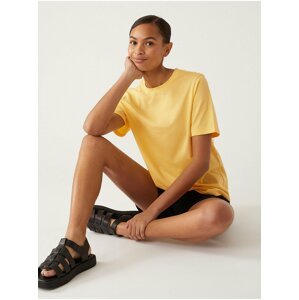 Žluté dámské bavlněné basic tričko Marks & Spencer