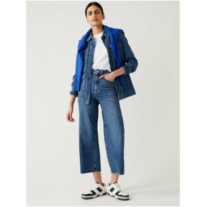 Modré dámské široké zkrácené džíny s vysokým pasem Marks & Spencer