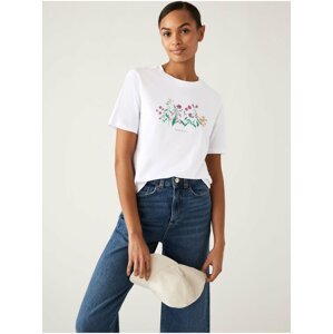 Bílé dámské bavlněné tričko s potiskem Marks & Spencer