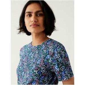 Zeleno-modré dámské květované tričko Marks & Spencer