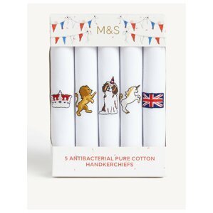 5 ks kapesníků z čisté bavlny s motivem korunovace Marks & Spencer bílá