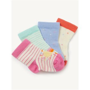 Sada čtyř párů holčičích vzorovaných ponožek v růžové, světle zelené, světle modré, krémové a červené barvě Marks & Spencer