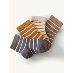 Sada čtyř párů klučičích proužkovaných ponožek v šedé, hnědé a béžové barvě Marks & Spencer