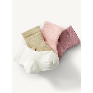 Sada čtyř párů holčičích ponožek v bílé, béžové, růžové a starorůžové barvě Marks & Spencer