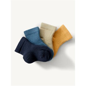 Sada čtyř párů dětských ponožek v tmavě modré, modré, béžové a hořčicové barvě Marks & Spencer