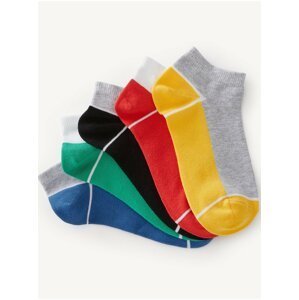 Sada pěti párů dětských ponožek v šedé, žluté, červené, černé, zelené a modré barvě Marks & Spencer