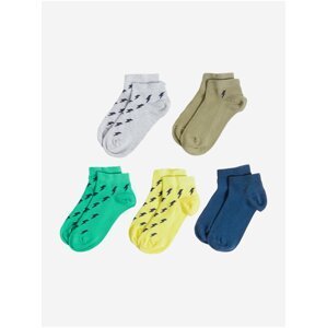 Sada pěti párů dětských ponožek v šedé, khaki, zelené, žluté a modré barvě Marks & Spencer