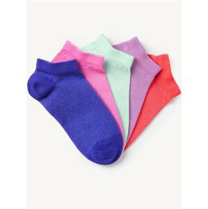 Sada pěti párů holčičích třpytivých ponožek v modré, růžové, světle zelené, fialové a červené barvě Marks & Spencer