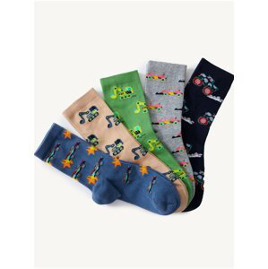 Sada pěti párů klučičích vzorovaných ponožek v tmavě modré, světle hnědé, zelené, šedé a černé barvě Marks & Spencer