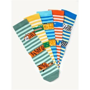 Sada pěti párů dětských proužkovaných ponožek v zelené, žluté, modré a oranžové barvě Marks & Spencer